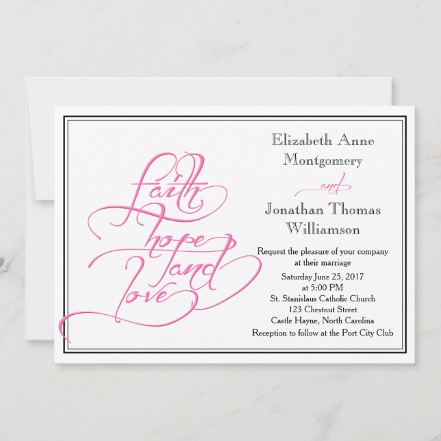 Rosa Calligraphy Christian Wedding bjudande Inbjudningar (Framsida)