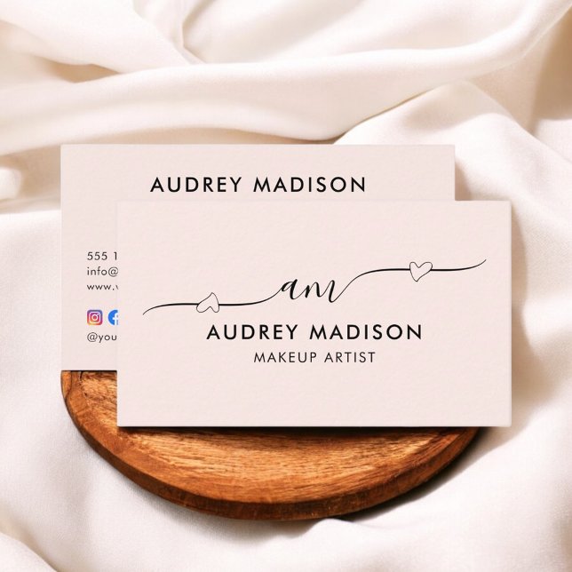  Rosa Calligraphy Girly Heart QR Code Visitkort (Skapare uppladdad)