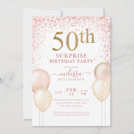 Rosa Calligraphy Glitter Surprise 50:e födelsedage Inbjudningar