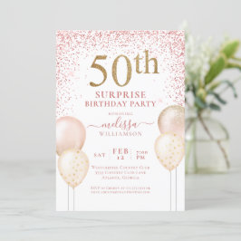 Rosa Calligraphy Glitter Surprise 50:e födelsedage Inbjudningar