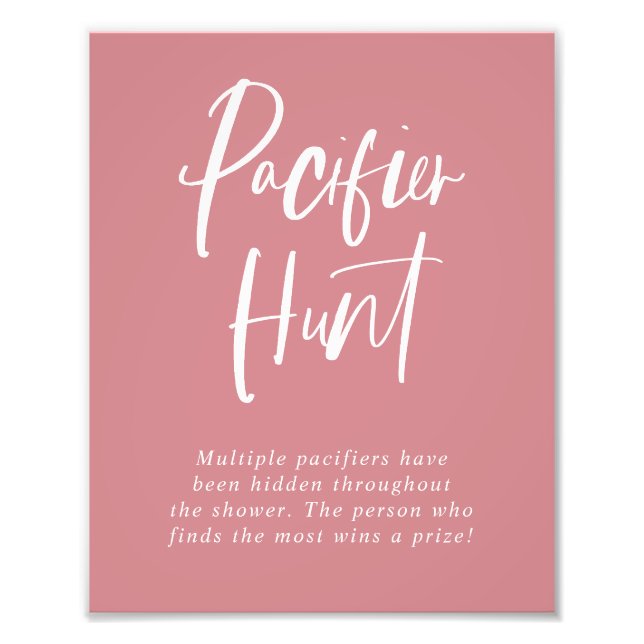 Rosa Calligraphy Nappar Hunt Baby Shower Sign Sign Fototryck (Framsidan)
