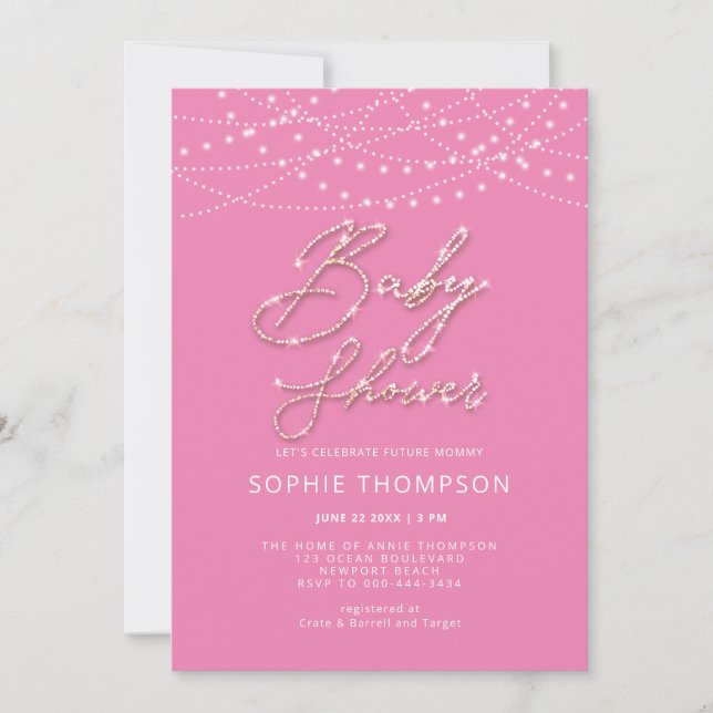 Rosa Calligraphy Rustic Ljus Girl Baby Shower Inbjudningar (Framsida)