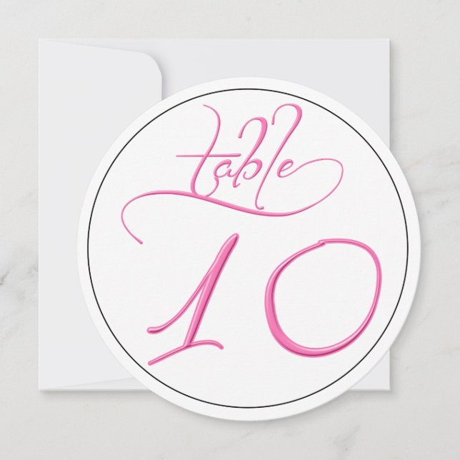 Rosa Calligraphy Script Round Bordsnummer 10 Card (Framsida)