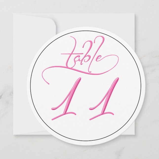 Rosa Calligraphy Script Round Bordsnummer 11 Card (Framsida)