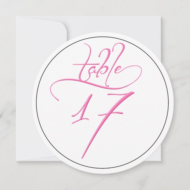 Rosa Calligraphy Script Round Bordsnummer 17 Card (Framsida)