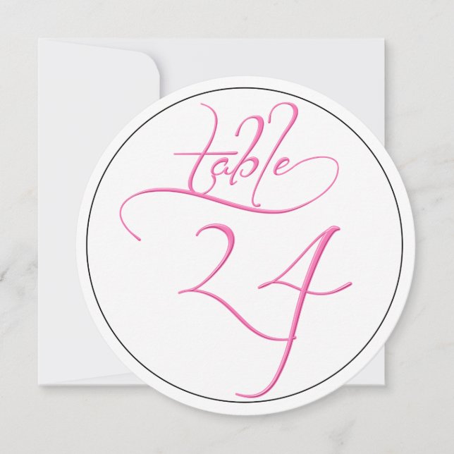 Rosa Calligraphy Script Round Bordsnummer 24 Card (Framsida)