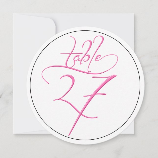 Rosa Calligraphy Script Round Bordsnummer 27 Card (Framsida)