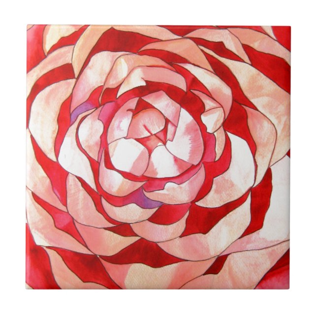 Rosa Camellia-abstrakten konsmålning Kakelplatta (Framsidan)