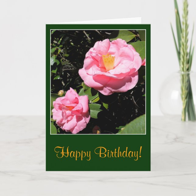 Rosa Camellia Birthday Card Kort (Framsida)