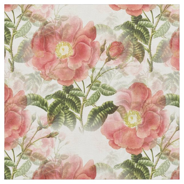 Rosa Camellia Blommönster Fabric Tyg (Närbild)