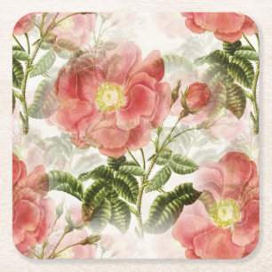 Rosa Camellia Blommönster Underlägg Papper Kvadrat
