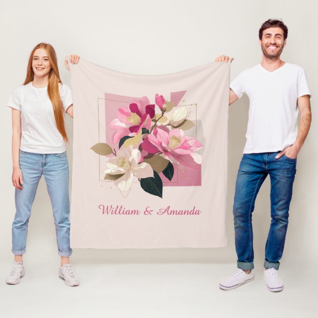 Rosa Camellia Bloom Fleece Blanket (På plats)