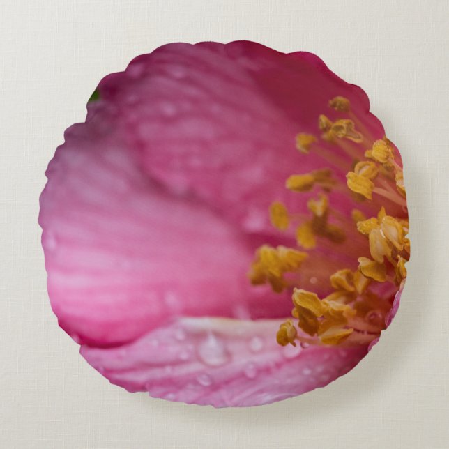 Rosa Camellia Flower Stamens Rund Kudde (Framsidan)