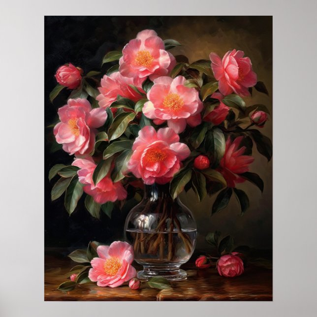 Rosa Camellia Flowers Art Print Poster (Framsidan)