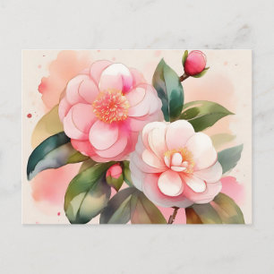 Rosa Camellia Flowers Vykort