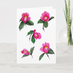 Rosa camellia sumie bläck och vattenfärgning kort