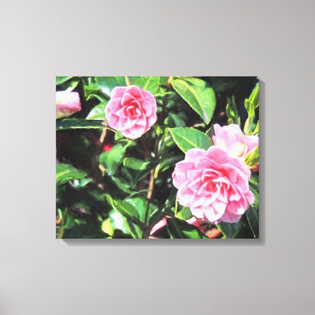Rosa Camellias Digital Painting Canvas Wall Art (Framsida)