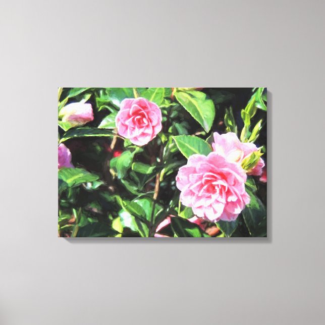 Rosa Camellias Digital Painting Canvas Wall Art (Framsida)