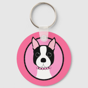 Rosa Cameo Boston Terrier Nyckelring