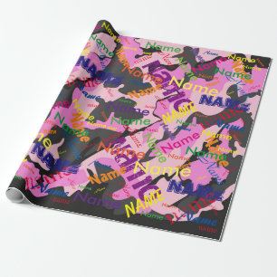 Rosa Camo Add Namn Anpassningsbar Wrapping Papper Presentpapper