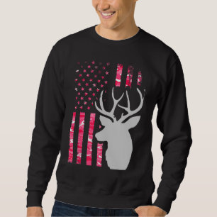 Rosa Camo American Flagga Camouflage Buck Hunting Lång Ärmad Tröja