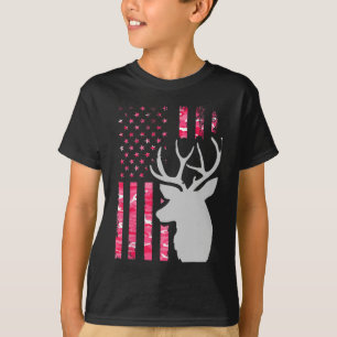 Rosa Camo American Flagga Camouflage Buck Hunting T Shirt