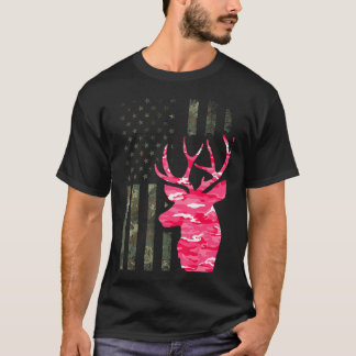 Rosa Camo American Flagga Camouflage Buck Hunting T Shirt
