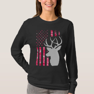 Rosa Camo American Flagga Camouflage Buck Hunting T Shirt