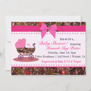 Rosa Camo Baby Shower Party-inbjudan Inbjudningar