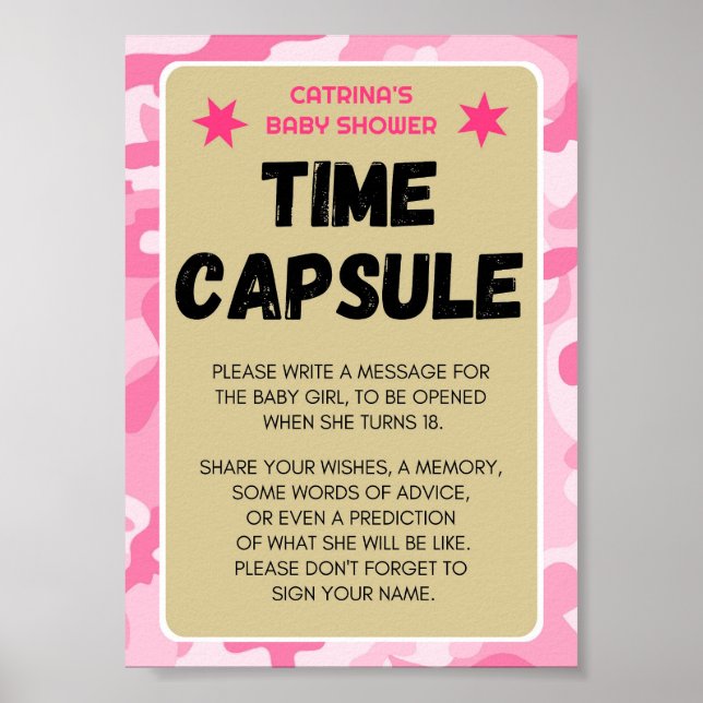 Rosa Camo Baby Shower-skylt Poster (Framsidan)