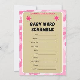 Rosa Camo Baby Shower-spel - Editable Namn, 5x7 Inbjudningar