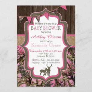 Rosa Camo baby showerinbjudan Inbjudningar