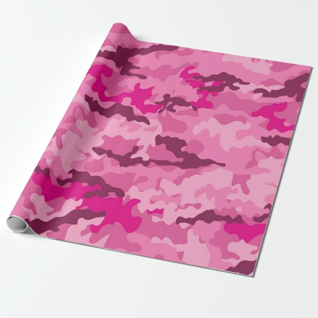 Rosa Camo Camouflage Girly Feminine trendig Presentpapper (Utrullad)