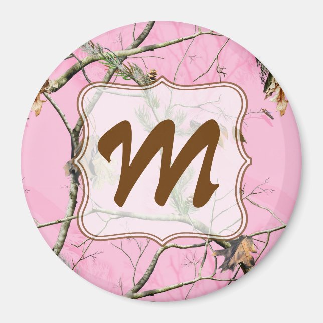 Rosa Camo Camouflage Hunt Monogram Initial Magnet (Framsidan)