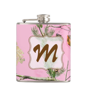 Rosa Camo Camouflage Hunt Monogram Whiskey-kolv Fickplunta