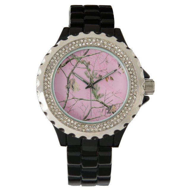 Rosa Camo Camouflage Hunting Girl Real Träd Watch  Armbandsur (Framsida)