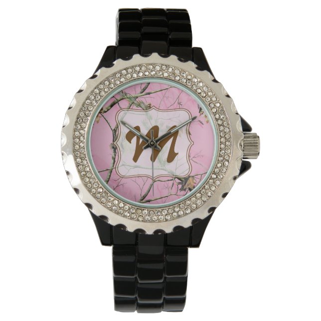 Rosa Camo Camouflage Hunting Girl Real Träd Watch  Armbandsur (Framsida)