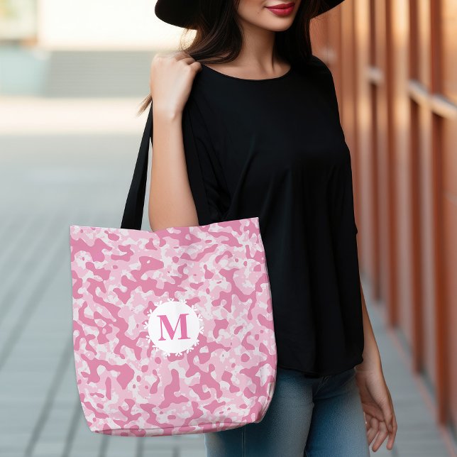 Rosa Camo Camouflage Monogram Initial Tygkasse (Pink Camo Camouflage Monogram Initial Tote Bag)