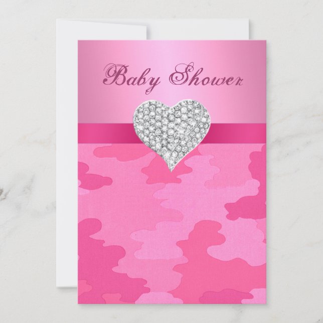 Rosa Camo Diamond Heart Baby Shower-inbjudan Inbjudningar (Framsida)