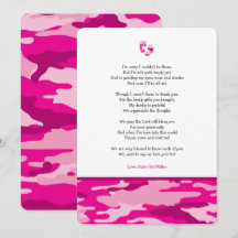 Rosa Camo Girl dikt Baby dusch tackkort