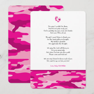 Rosa Camo Girl dikt Baby dusch tackkort Inbjudningar