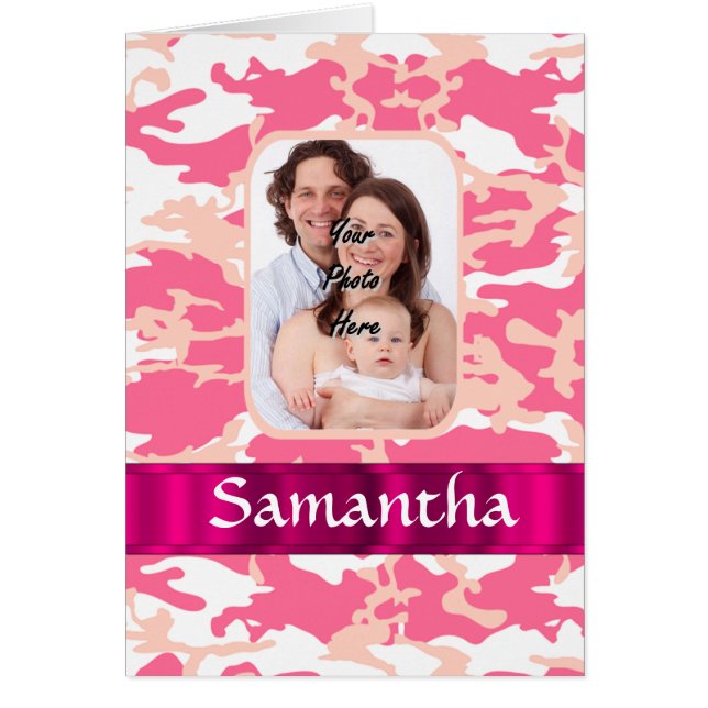 Rosa camo hälsningskort (Framsidan)