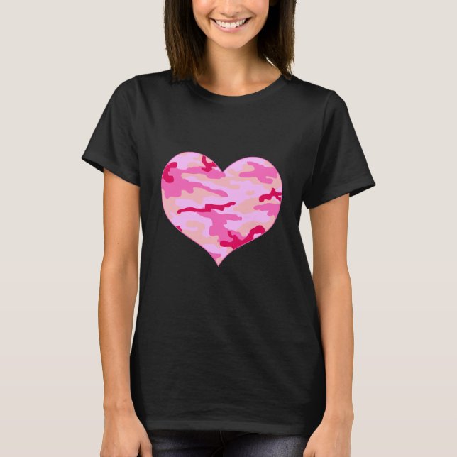 Rosa Camo Heart Tee Shirt (Framsida)