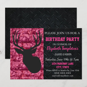 Rosa Camo Hunting Sweet sixteen Birthday Inbjudningar