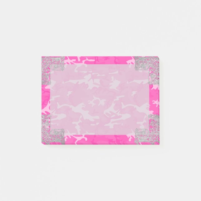Rosa Camo med Fauxglitter Post-it Block (Framsida)