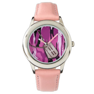 Rosa Camo med hundbrickor Armbandsur