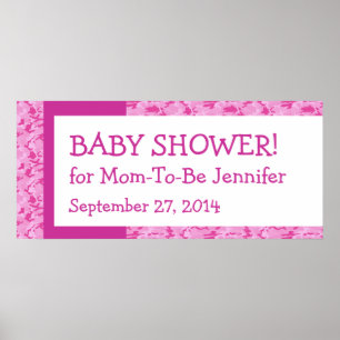 Rosa Camo Mönster Baby Shower Banner Eget namn 1 Poster