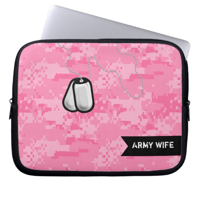 Rosa Camo och hundbrickorlaptop sleeve (Framsidan)