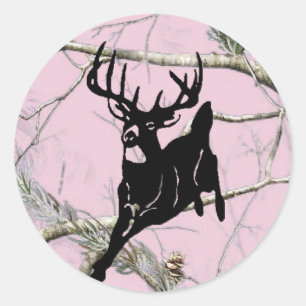 Rosa Camo Running Buck Runt Klistermärke