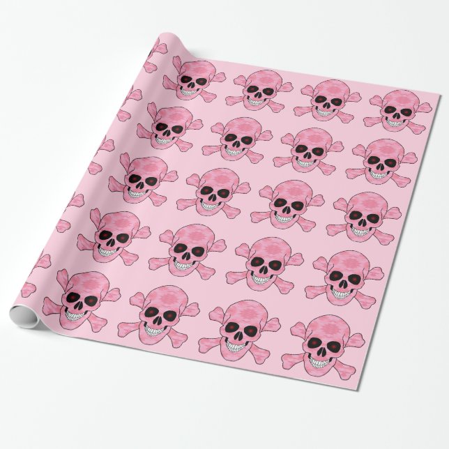 Rosa Camo Skull Red Ögon Crossbone Svällning Pappe Presentpapper (Utrullad)